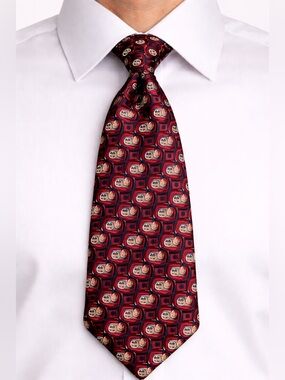 Christian Dior Silk Tie Cranberry Blue Gold Geometric 57" Classic Vintage